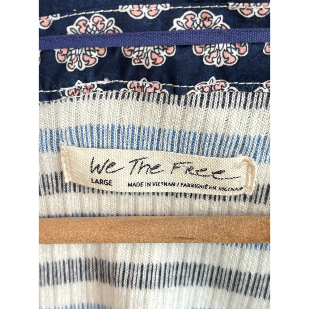 We The Free Patchwork Stripe Top Large Oversized Dolman High-Low Breezy Artsy - Picture 3 of 10